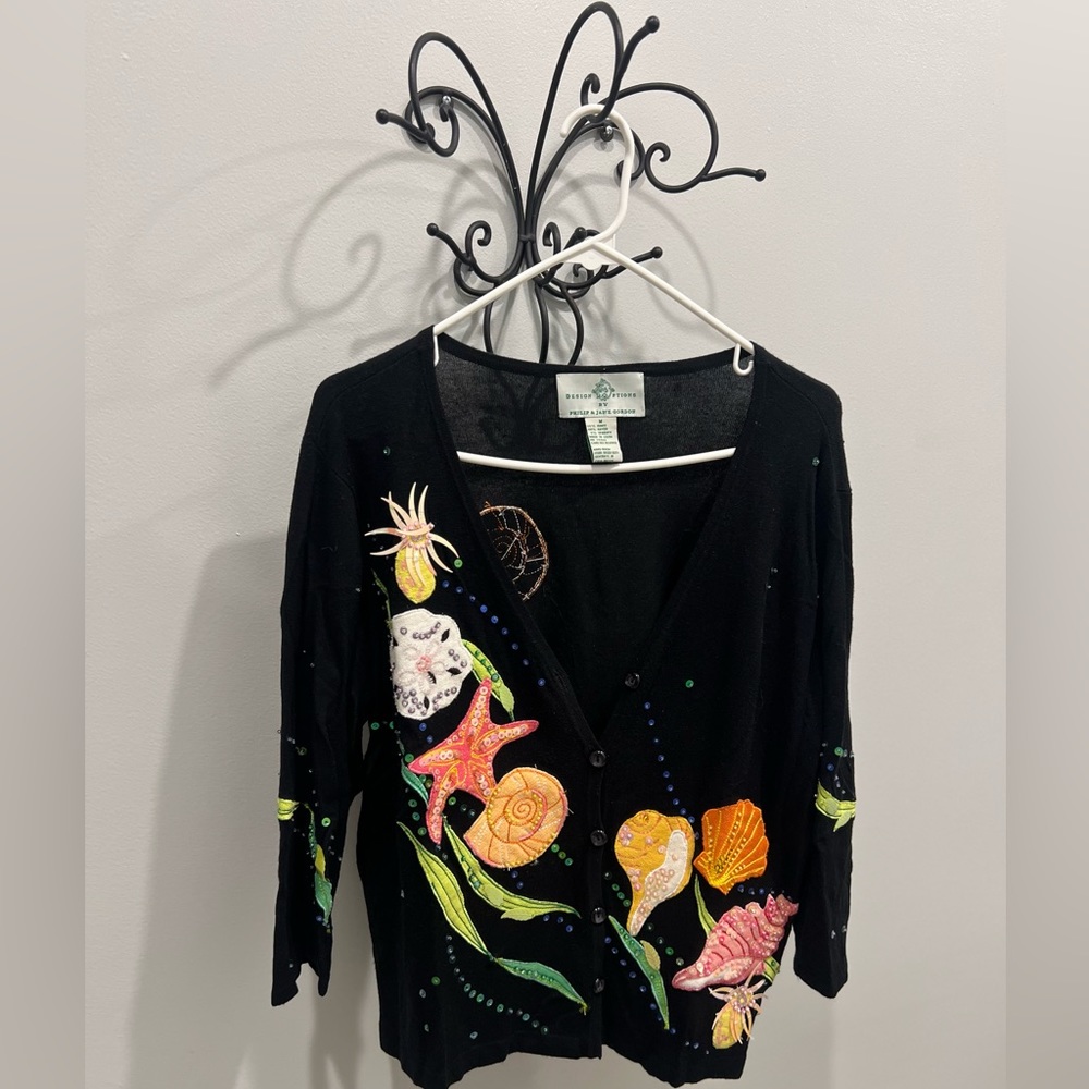 Phillip & Jane Gordon beaded and embroidered sweater/cardigan with shell design